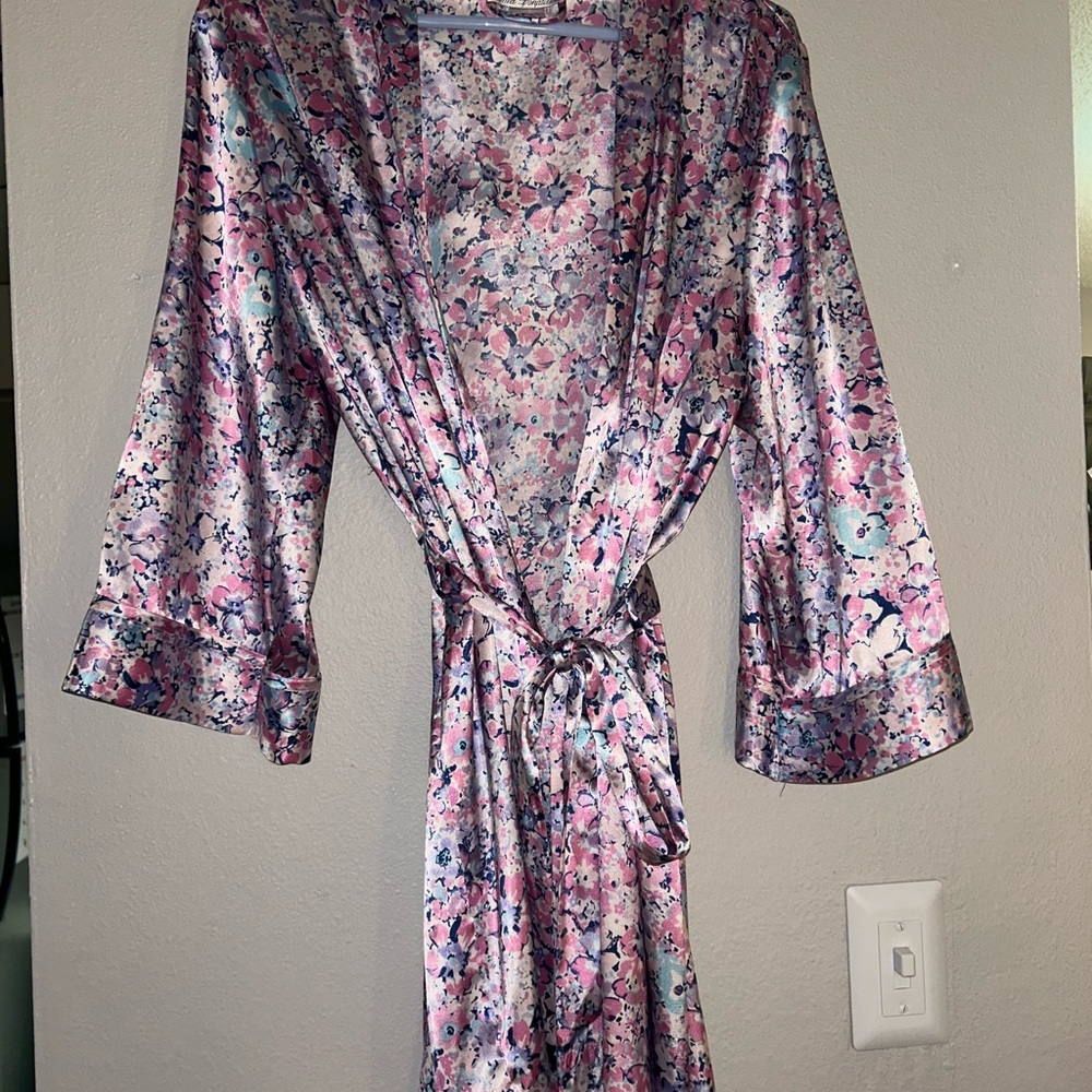 Floral Satin Kimono Robe